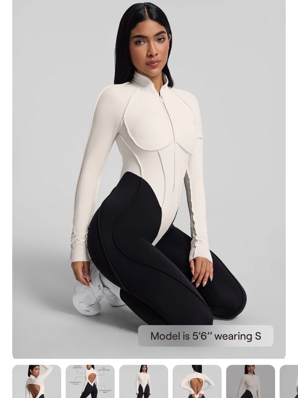 High-Neck Zip Front Bodysuit in Cream